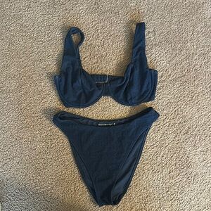 Navy Blue Textured Bikini Set